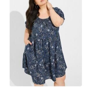 Torrid Chambray Puff Sleeve Smocked mini Dress